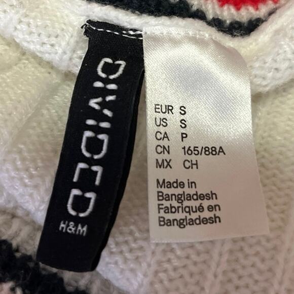 Divided by H&M White Red Long Sleeve Ribbed Knit V Neck Cropped Sweater Top S - Picture 3 of 4